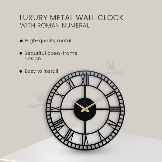 Designer Roman Numeral Metal Wall Clock