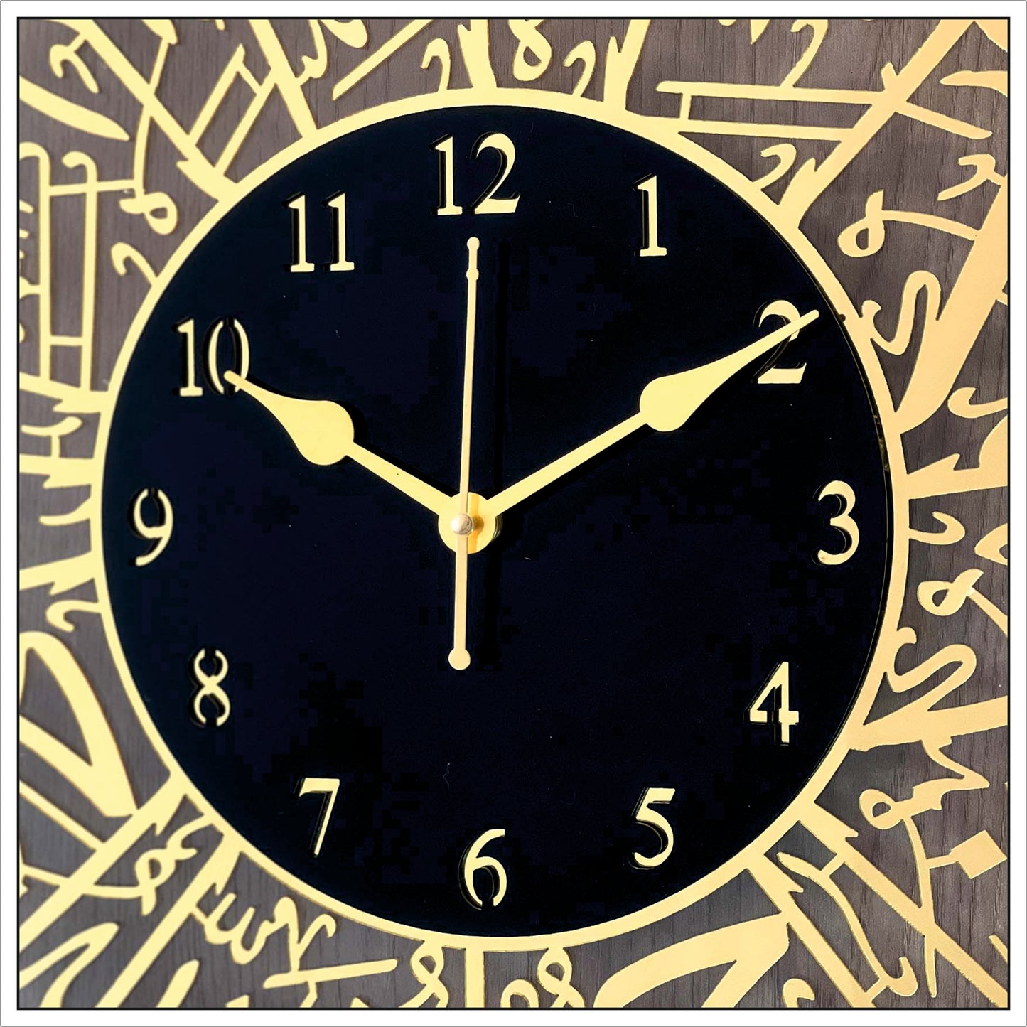 Surah Al-Ikhlas Black & Gold Acrylic Islamic Wall Clock – Premium Arabic Calligraphy Design