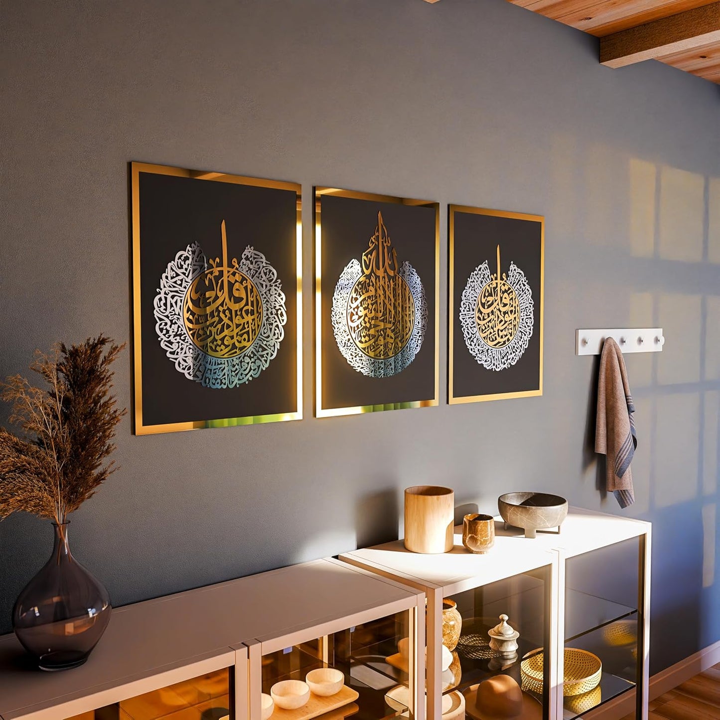 Wooden & Acrylic Ayatul Kursi, Surah Al-Falaq & Surah Al-Nas Set of 3 β Islamic Wall Decor, Ramadan & Eid Decoration