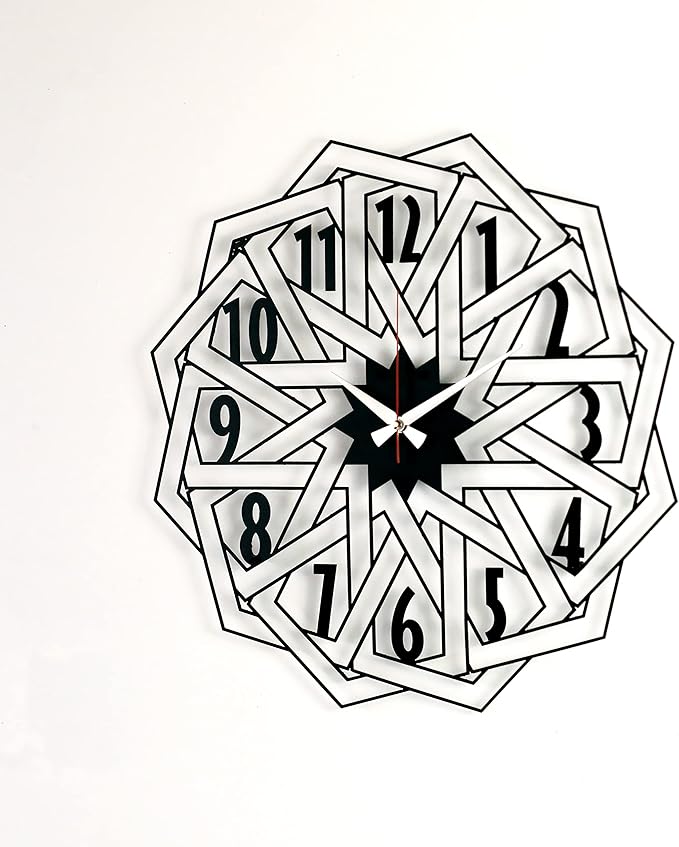 Modern Geometric Metal Wall Clock | Minimalist Black Design | Powder-Coated Steel | Wall Decor for Living Room, Office