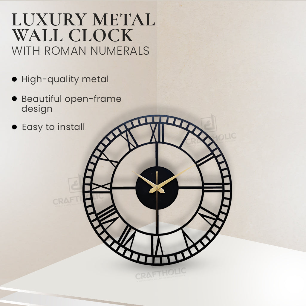 Designer Roman Numeral Metal Wall Clock