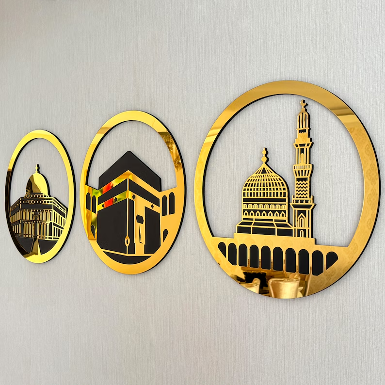 Al Aqsa Mosque, Kaaba, and Masjid An-Nabawi Islamic Wall Art Set of 3

Adorn your living space with this exquisite set of three Islamic wall art pieces, showcasing the revered Al Aqsa Mosque, Kaaba, and Masjid An-Nabawi. Each piece is meticulously designed to reflect the spiritual essence of these holy sites, making it a meaningful addition to any Muslim home.
