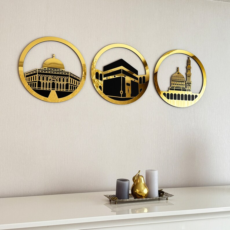 Al Aqsa Mosque, Kaaba, and Masjid An-Nabawi Islamic Wall Art Set of 3

Adorn your living space with this exquisite set of three Islamic wall art pieces, showcasing the revered Al Aqsa Mosque, Kaaba, and Masjid An-Nabawi. Each piece is meticulously designed to reflect the spiritual essence of these holy sites, making it a meaningful addition to any Muslim home.