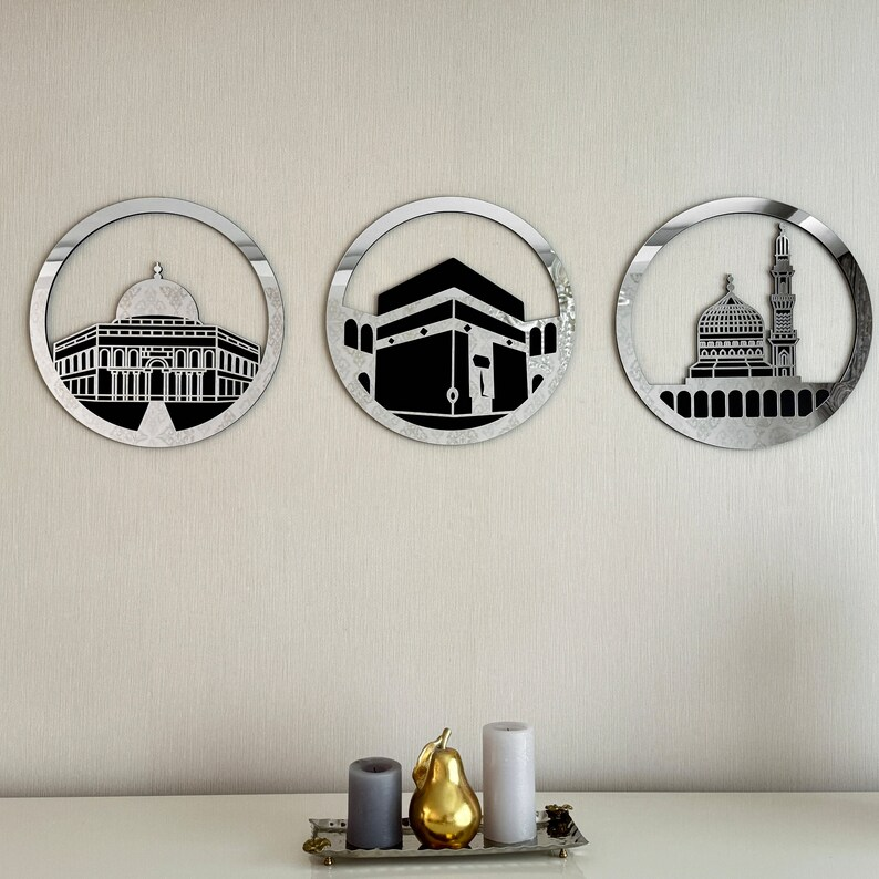 Al Aqsa Mosque, Kaaba, and Masjid An-Nabawi Islamic Wall Art Set of 3

Adorn your living space with this exquisite set of three Islamic wall art pieces, showcasing the revered Al Aqsa Mosque, Kaaba, and Masjid An-Nabawi. Each piece is meticulously designed to reflect the spiritual essence of these holy sites, making it a meaningful addition to any Muslim home.