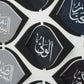 A 3D metal wall art featuring intricate calligraphy with the 99 names of Allah, predominantly in gray tones with decorative elements in gold.