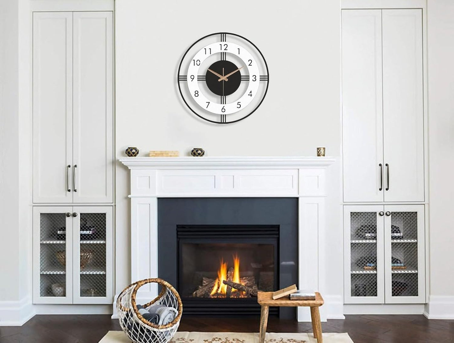 Minimalist mid century modern large metal wall clock with analog display