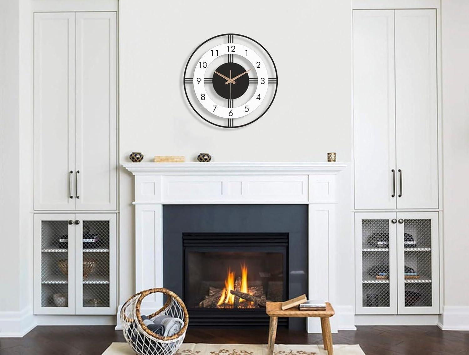 Minimalist mid century modern large metal wall clock with analog display