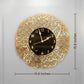 "Premium Surah Al-Ikhlas Islamic wall clock in elegant black and gold acrylic design, featuring intricate Arabic calligraphy. A modern decorative clock that adds spiritual beauty to any living room or prayer space."