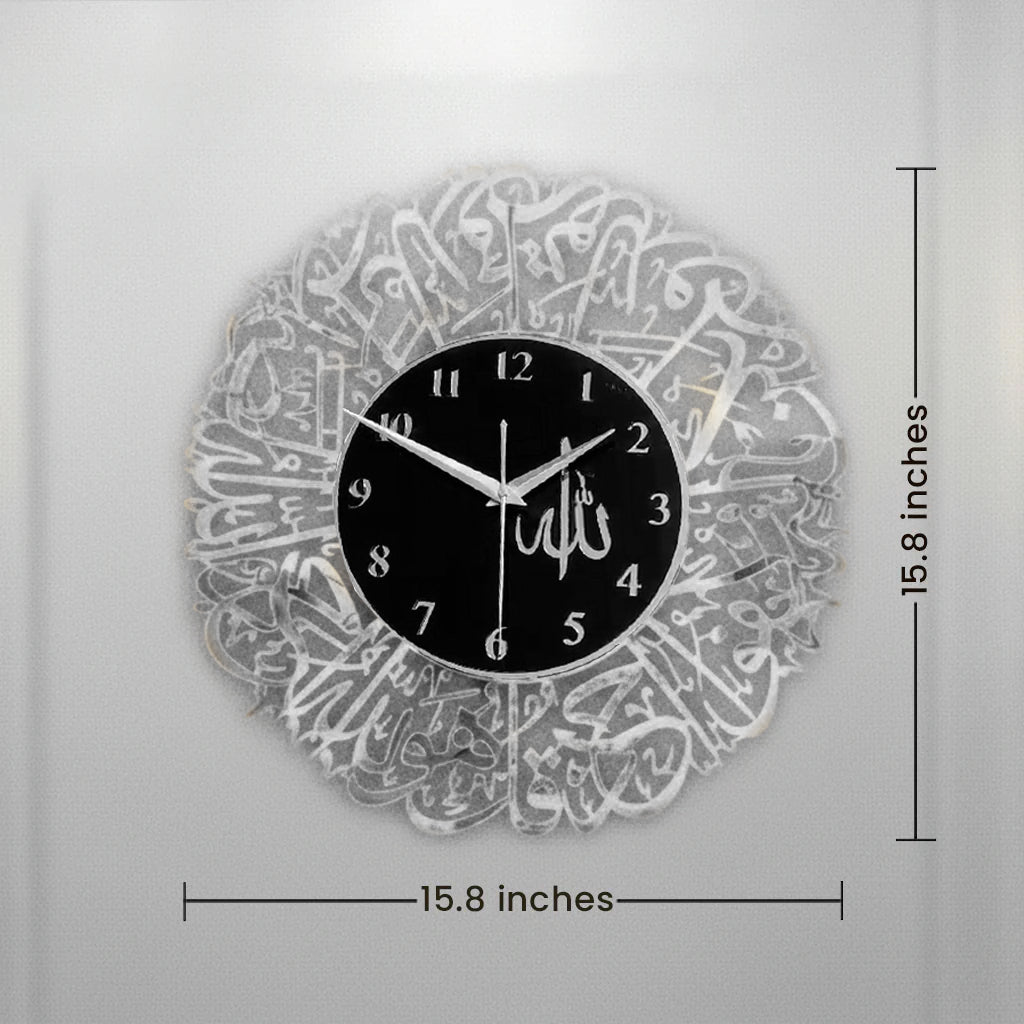 Bring elegance and spirituality to your home with this Surah Al-Ikhlas With Allah Acrylic Islamic Wall Clock – Premium Arabic Calligraphy Design. Designed with layered acrylic in a premium finish, this clock combines modern craftsmanship with timeless Arabic calligraphy.